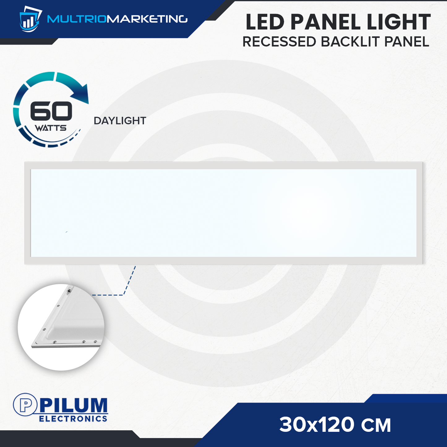 LED Panel Light - Recessed - 30x120cm