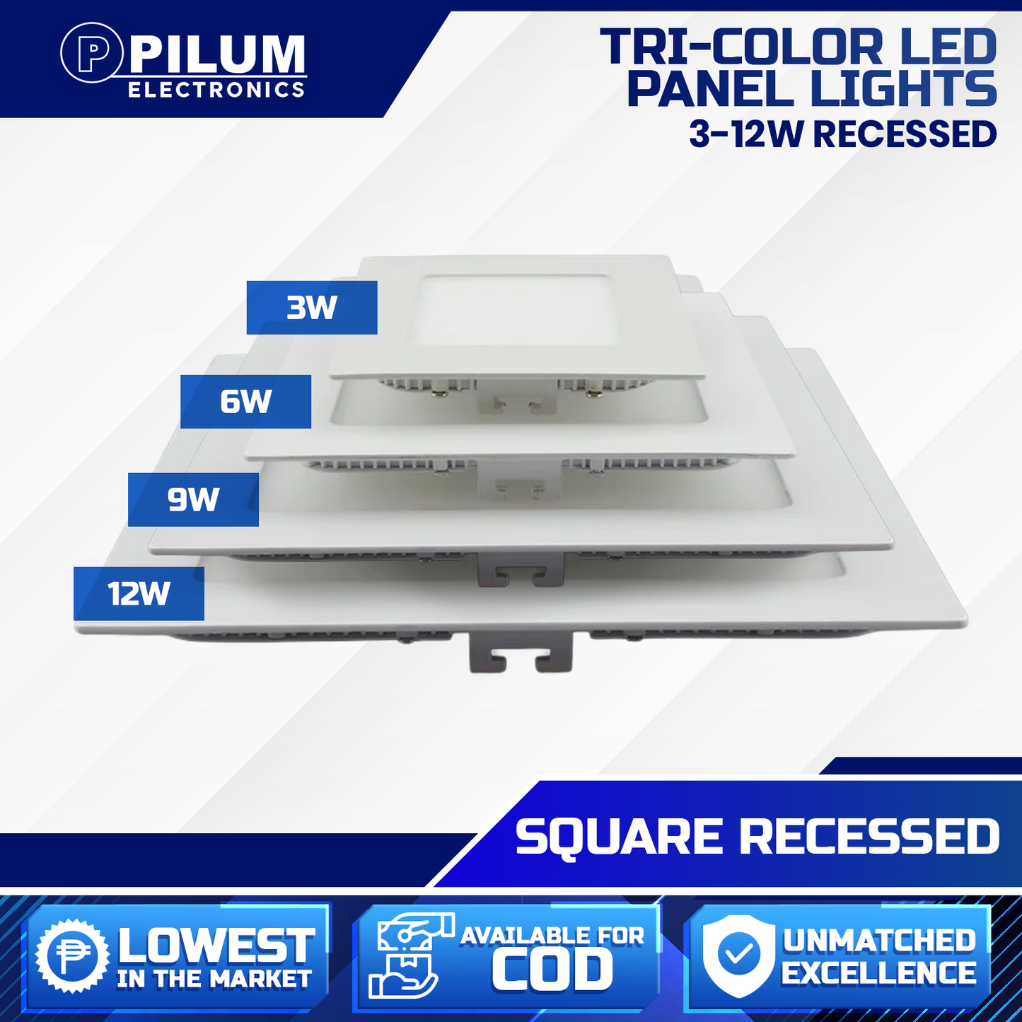 Tri-color Recessed - LED Panel Light