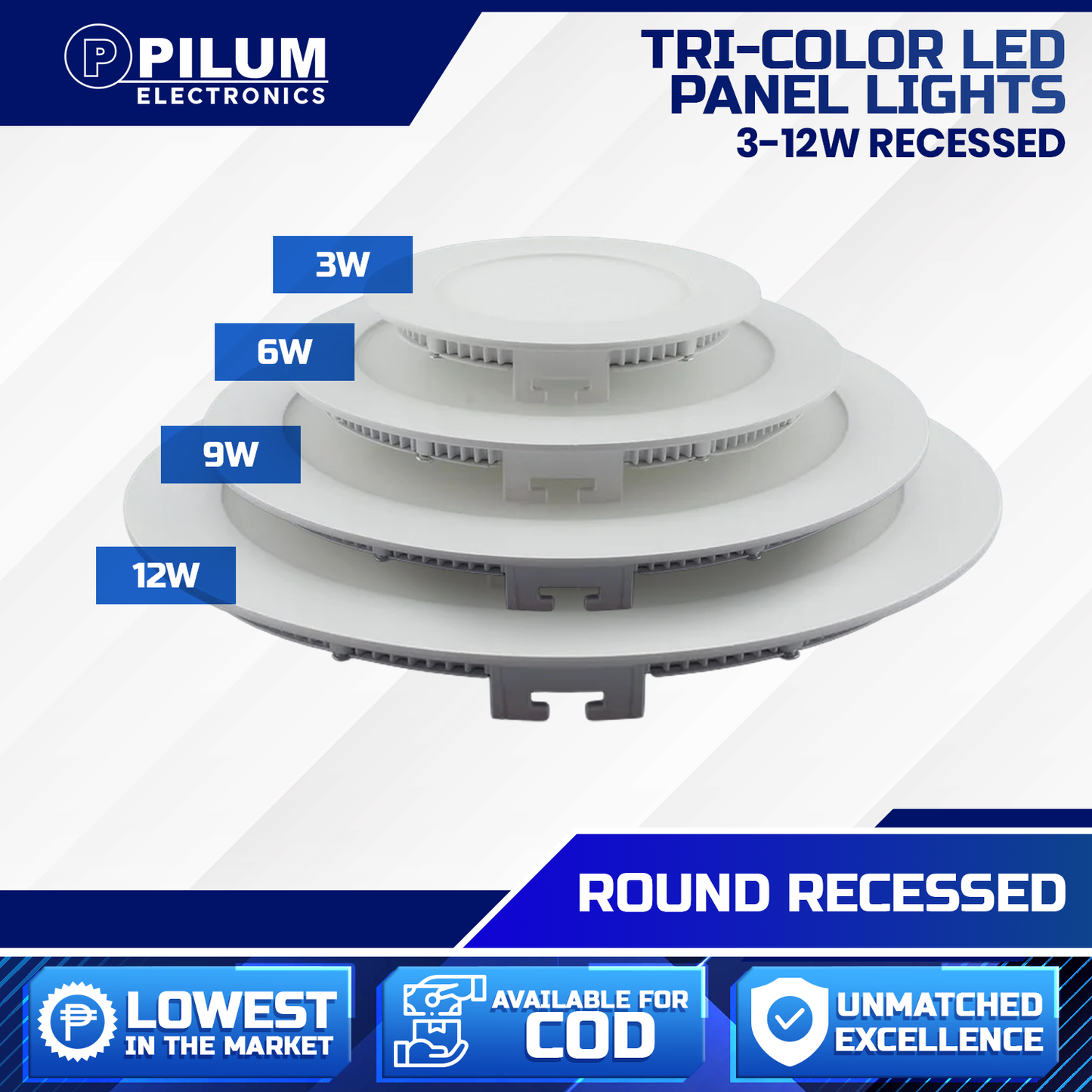 Tri-color Recessed - LED Panel Light