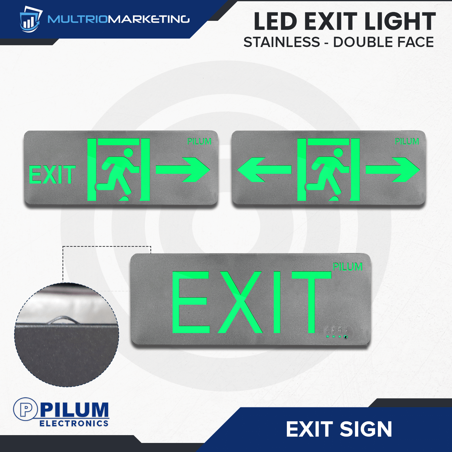 LED Exit Sign - Double Face - Stainless