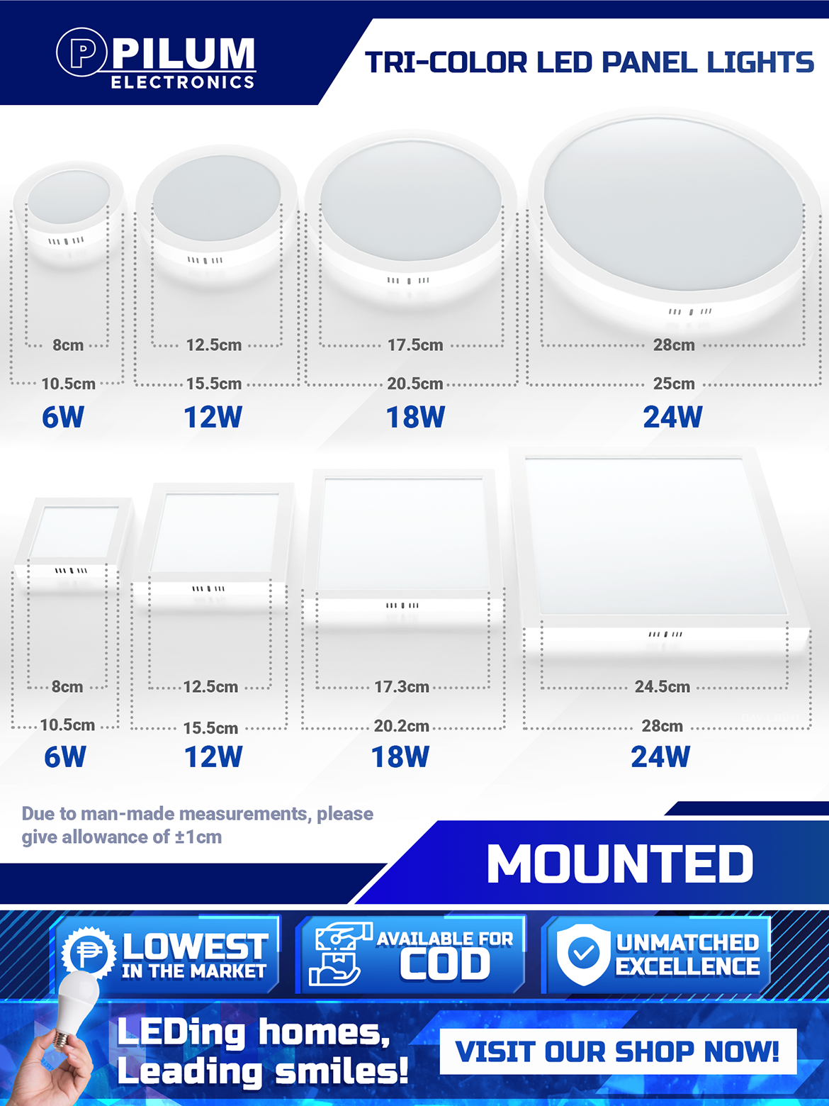 Tri-color Mounted 6- LED Panel Light