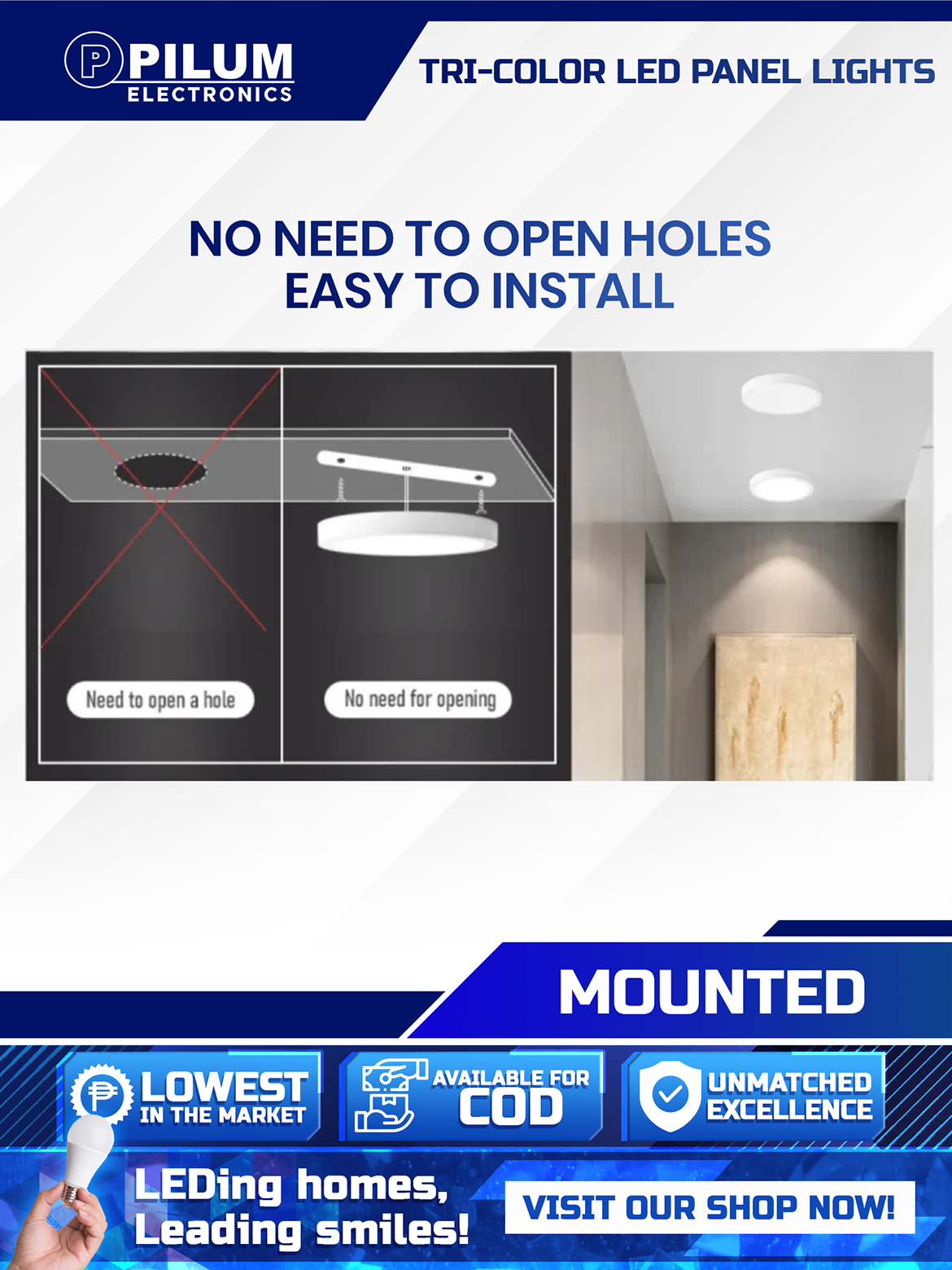Tri-color Mounted 6- LED Panel Light