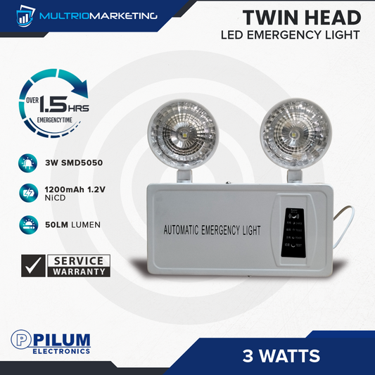 LED Emergency Light - Twin Head 3W - D Glass