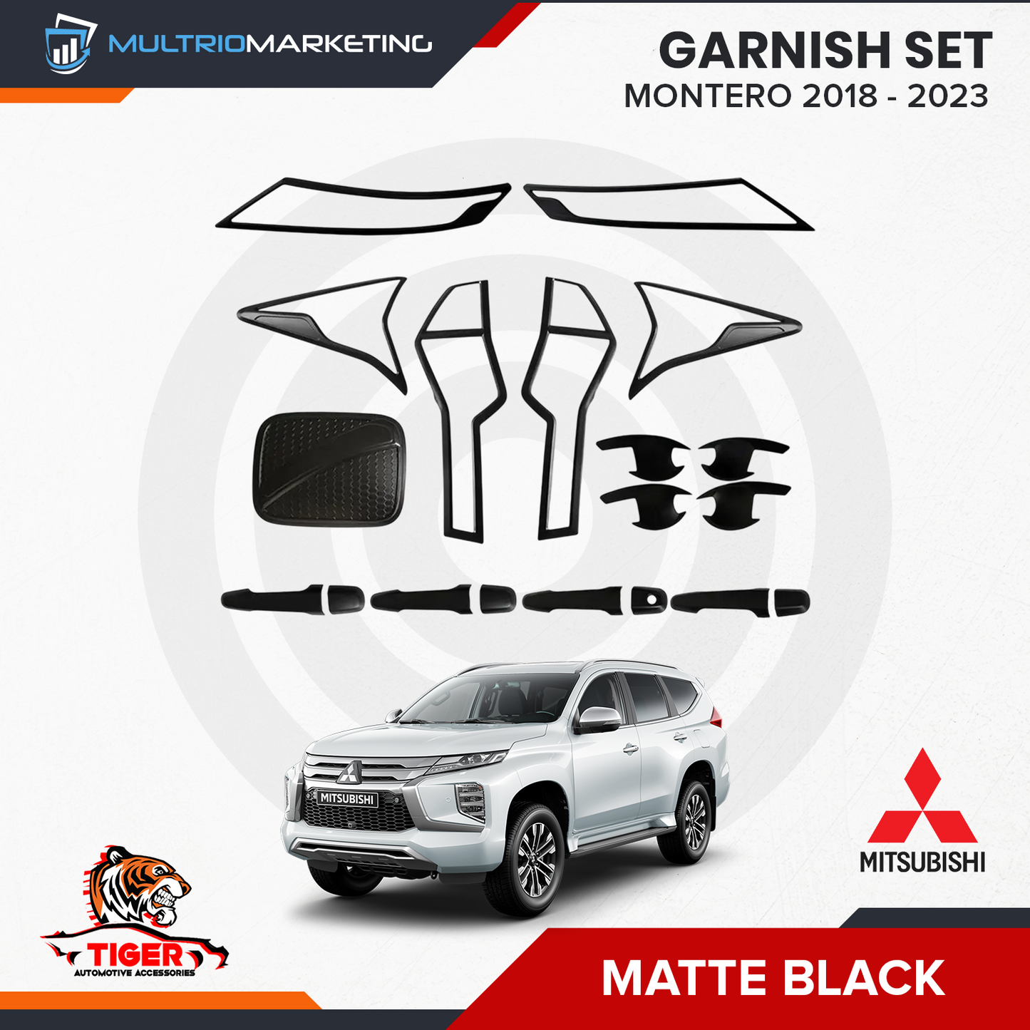 Mitsubishi Montero 2018-2023 Matte Black Garnish Set