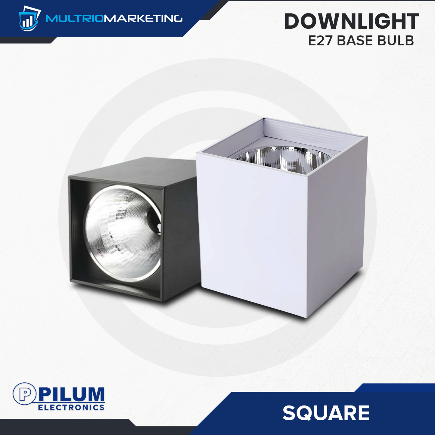 Square Downlight – E27 Base Compatible