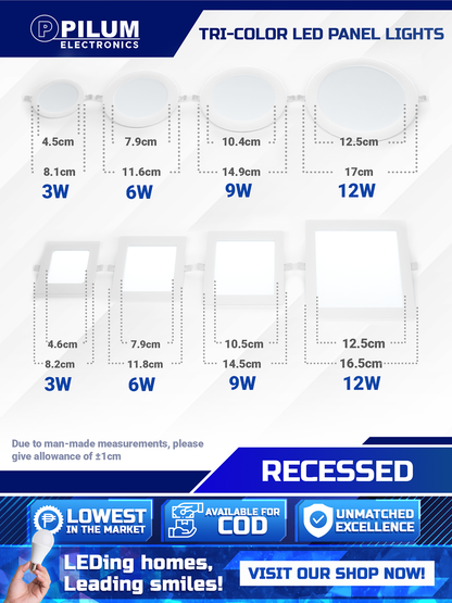 Tri-color Recessed - LED Panel Light