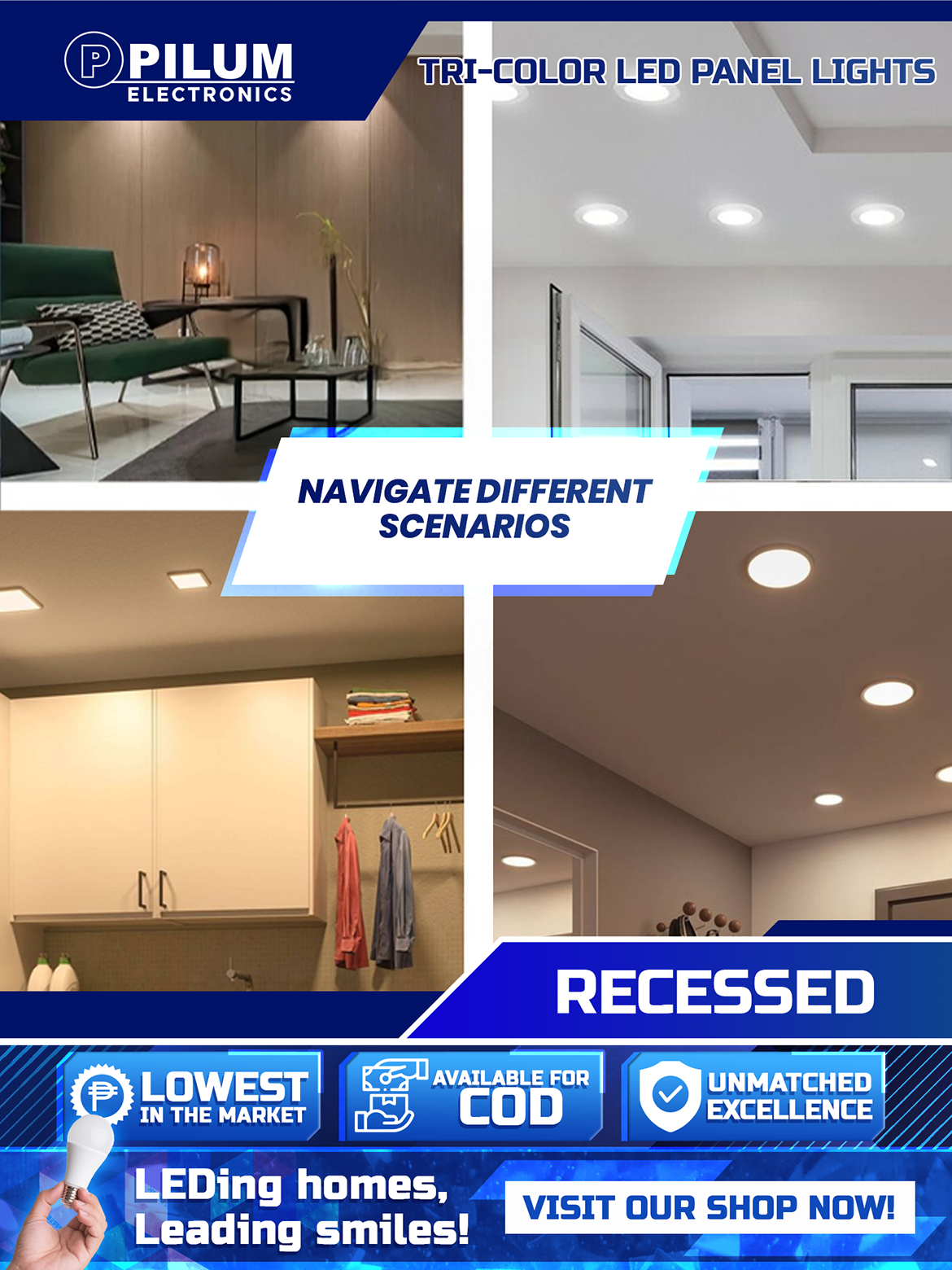 Tri-color Recessed - LED Panel Light